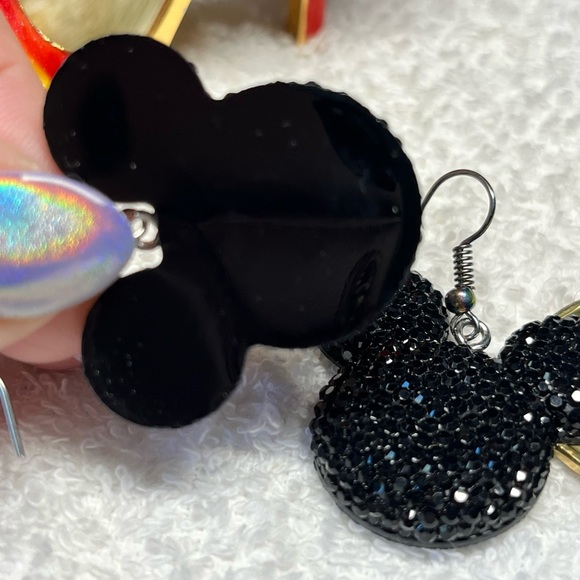 Betsey Johnson style black rhinestone look Mickey earrings,nickel free h… - Picture 5 of 9